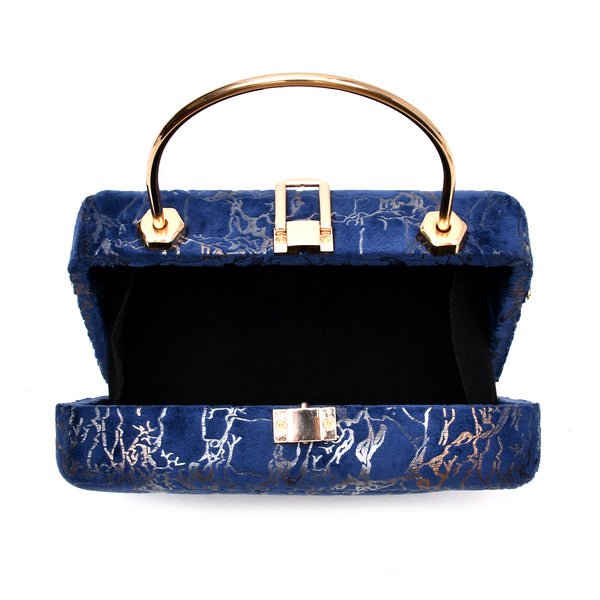 Velvet Women Wood Box Clutch (Royal Blue)