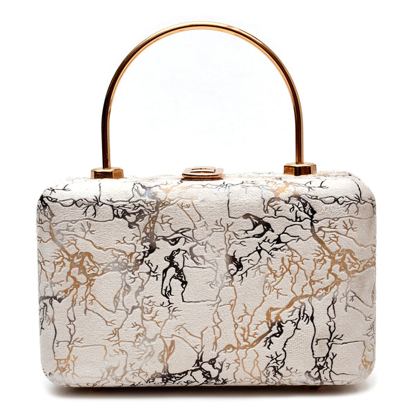 Velvet Women Wood Box Clutch (White)