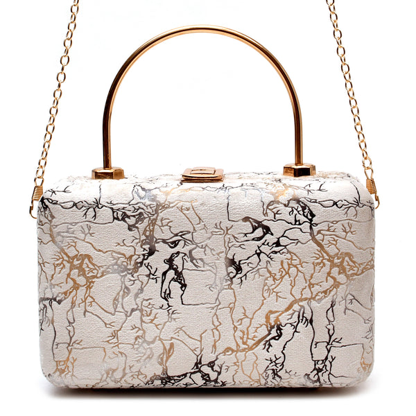 Velvet Women Wood Box Clutch (White)