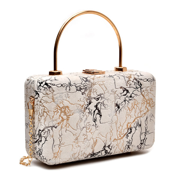 Velvet Women Wood Box Clutch (White)