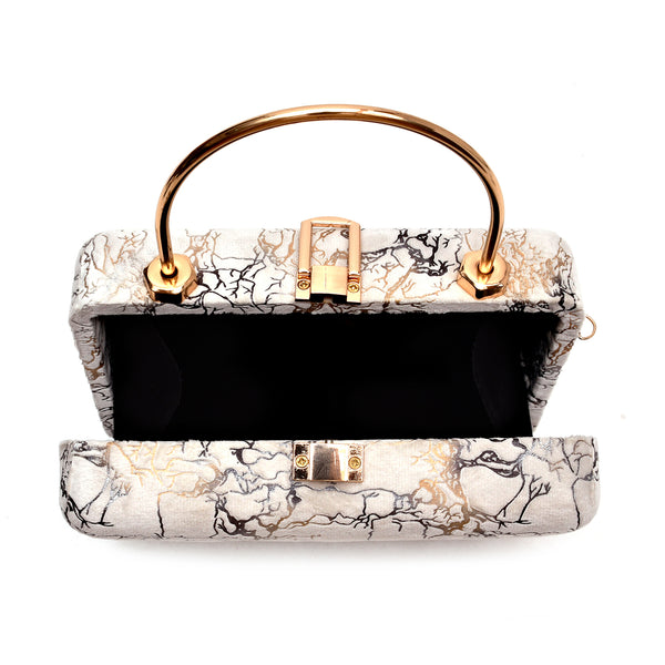 Velvet Women Wood Box Clutch (White)
